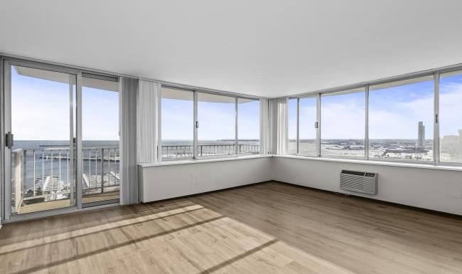 a room with a large window
