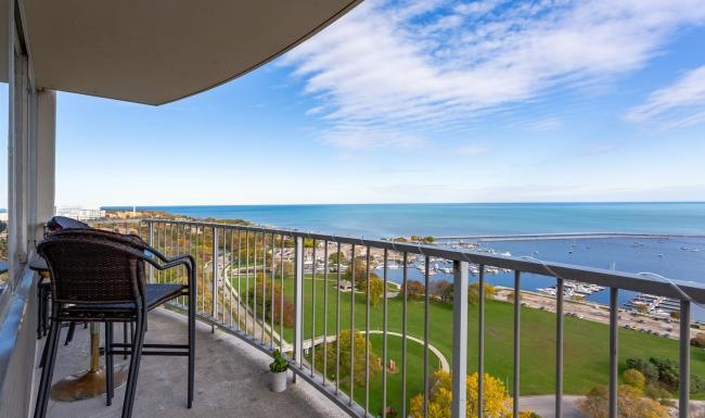 a patio overlooking the ocean