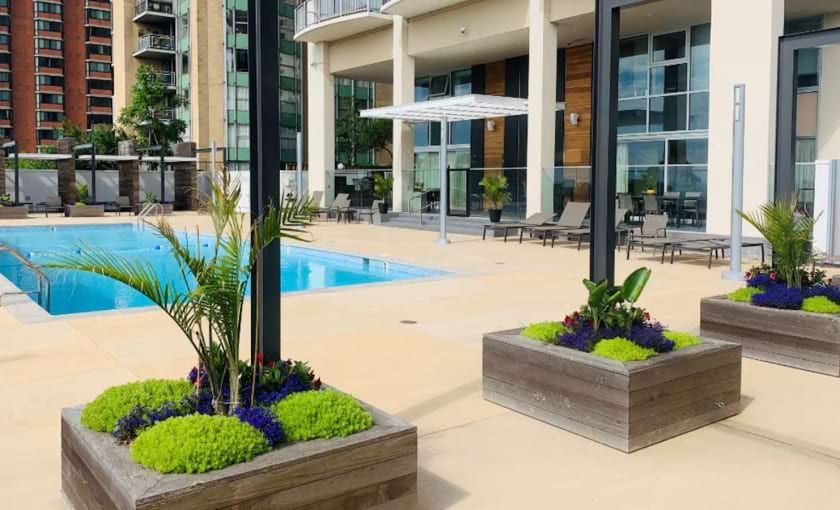 a pool in a courtyard